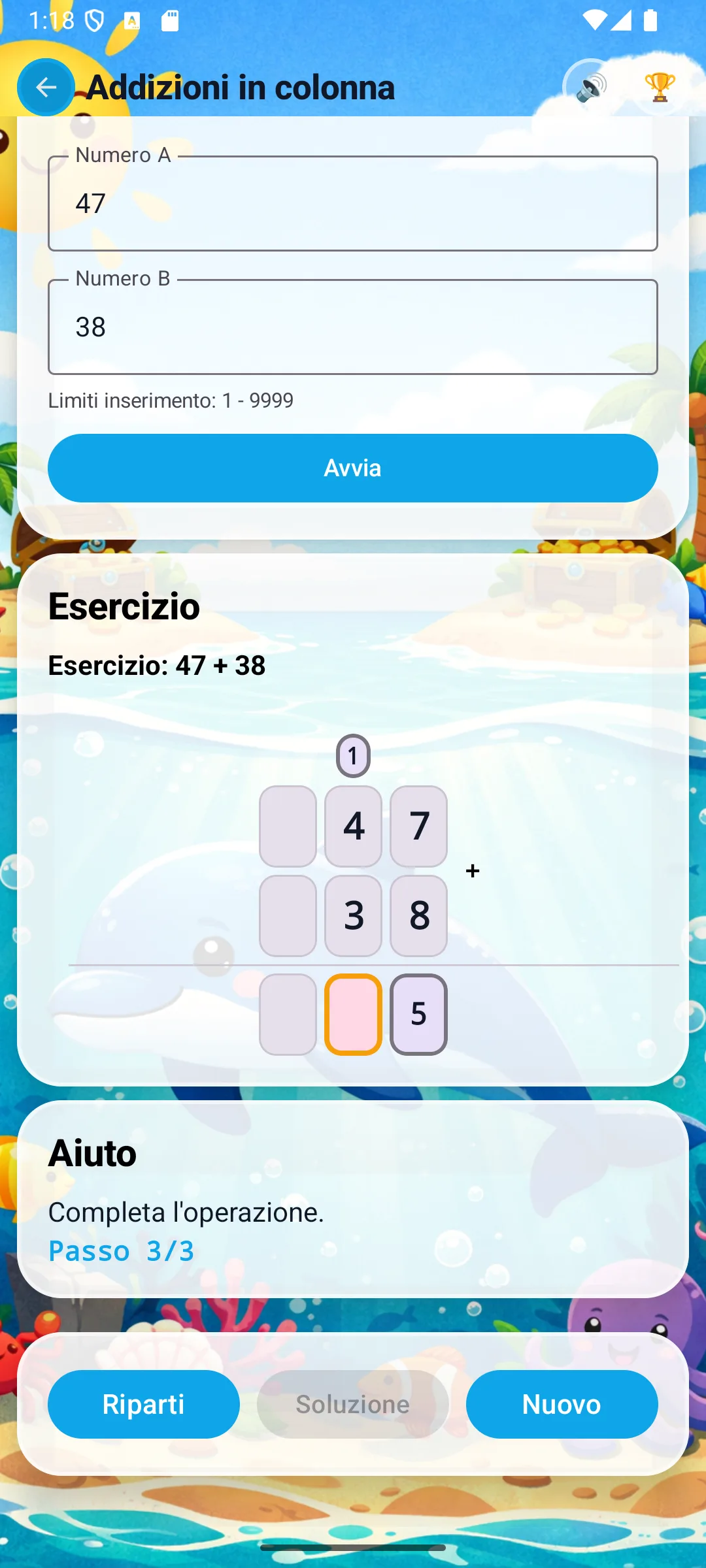 Addizione: riporto 1 scritto sopra le decine