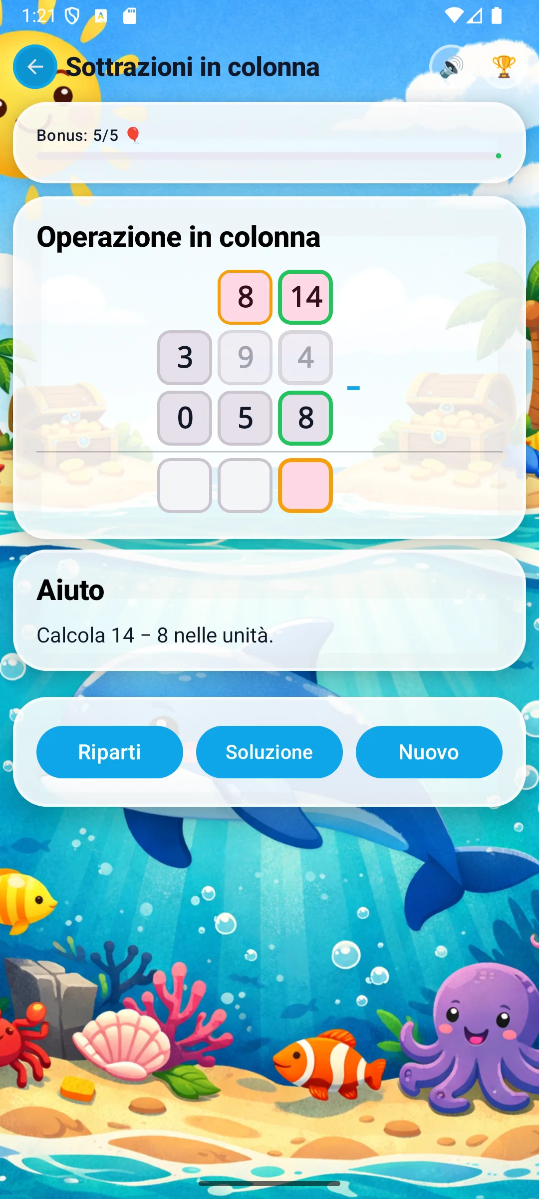 Sottrazione: le unità ora valgono 14