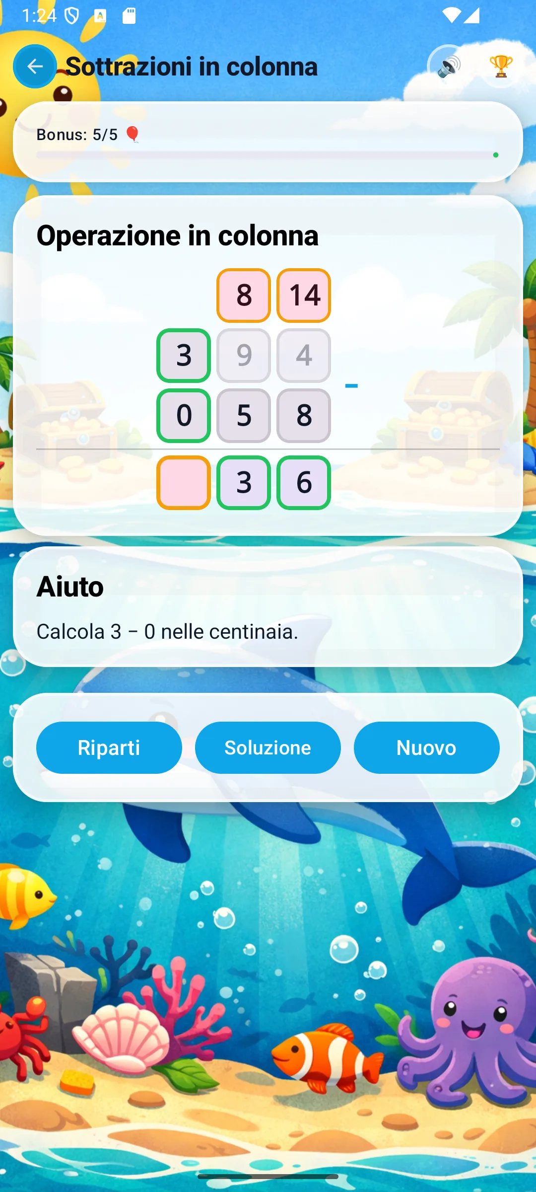 Sottrazione: 8-5=3 nelle decine