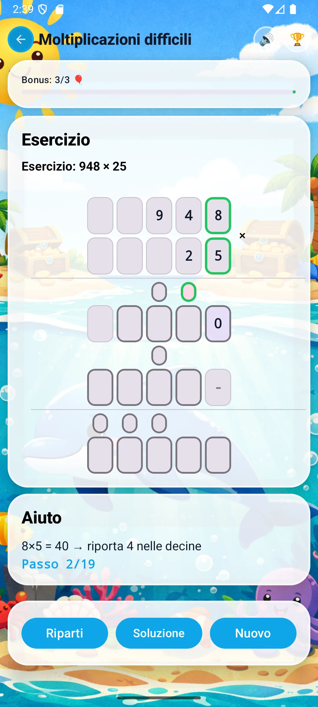 8&times;5=40, scrivi 0