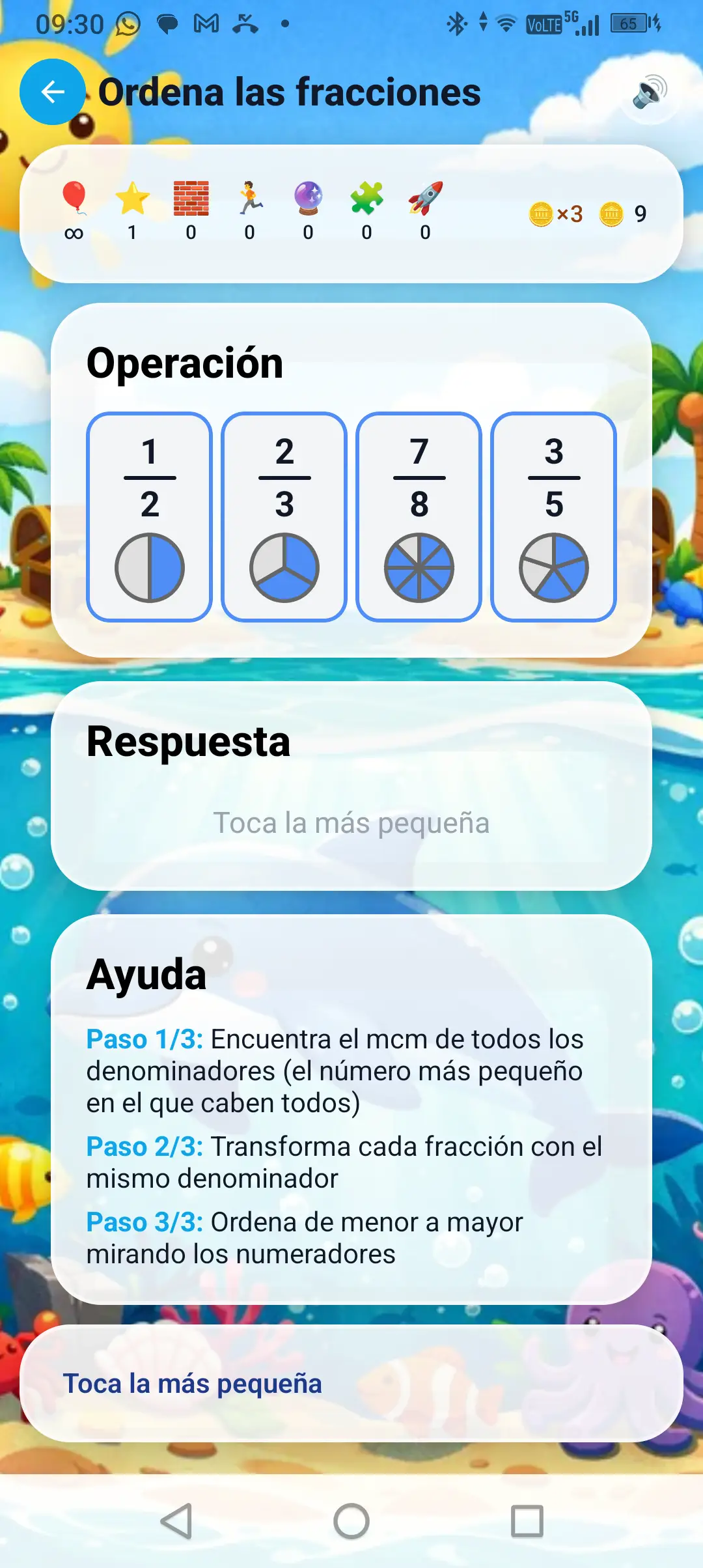 Ordena las fracciones de menor a mayor