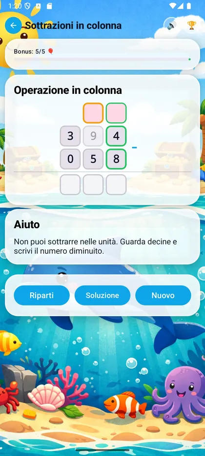 Sottrazioni con prestito evidenziato